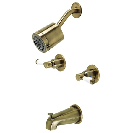 Kingston Brass Tub and Shower Faucet, Antique Brass, Wall Mount KBX8143DPL